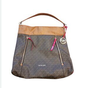 Michael Kors Lex Large Hobo Convertible Bag Signature Brown Acorn Red